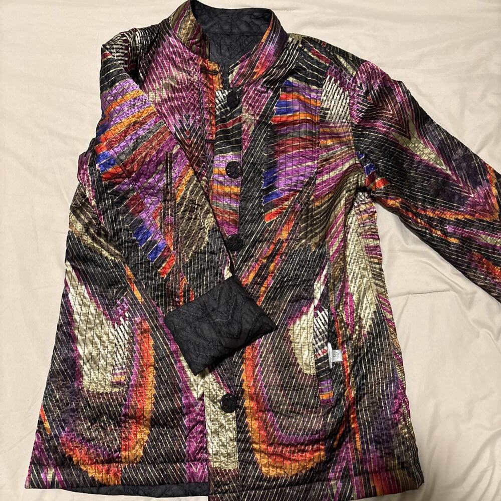 Chico’s Reversible Jacket Women’s 0 S Quilted Multicolor Abstract Bohemian
